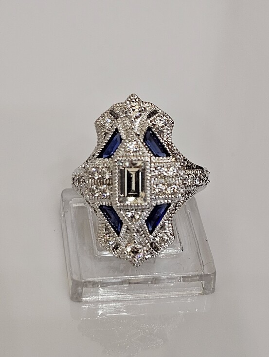 Ross-Simons Jewelry - Beautiful Blue Sapphire & White Diamond Simulant Sterling Silver Ring Sz 6!